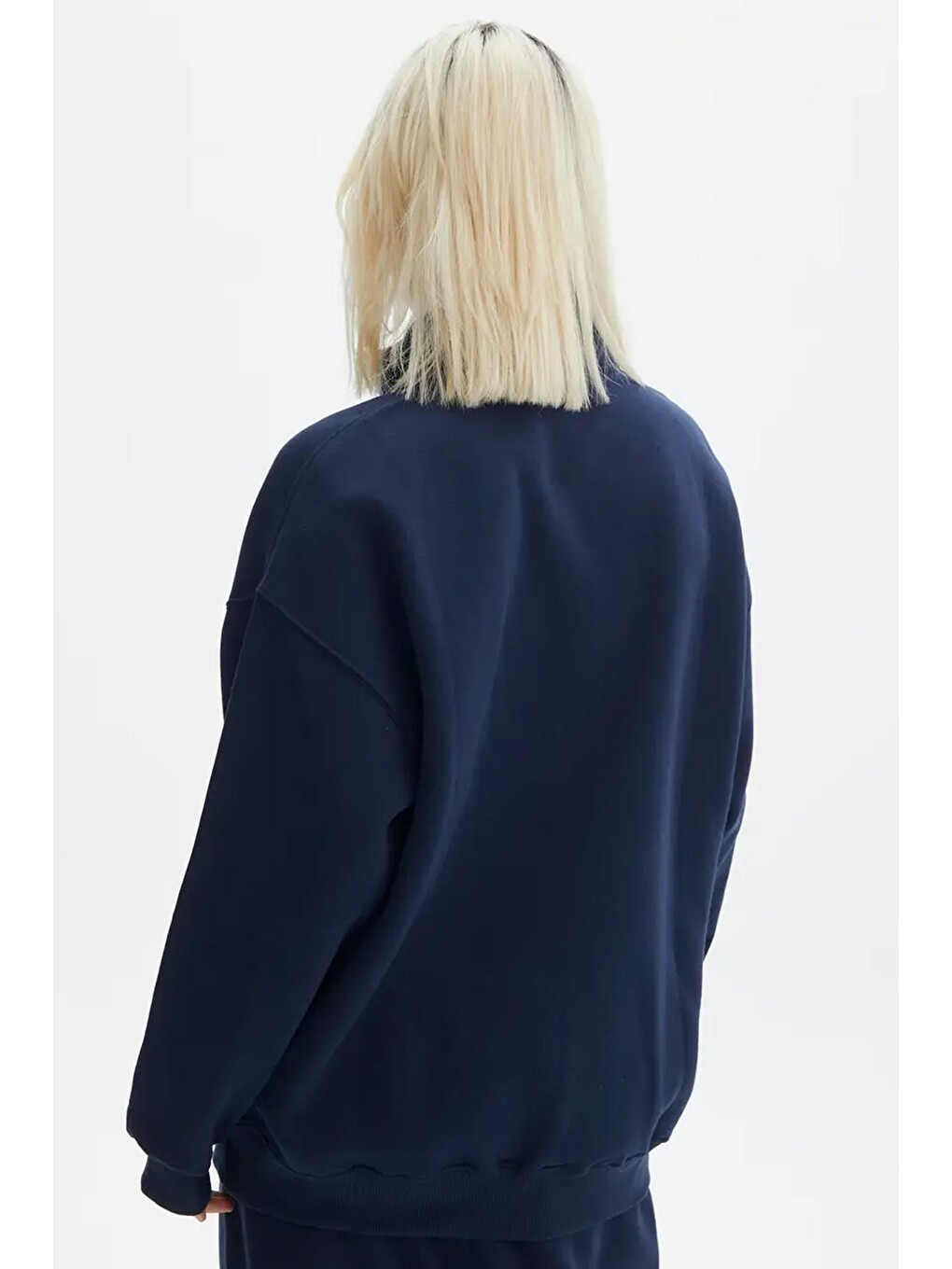 Lacivert Fermuar Detaylı Oversize Sweatshirt Mg1933-4
