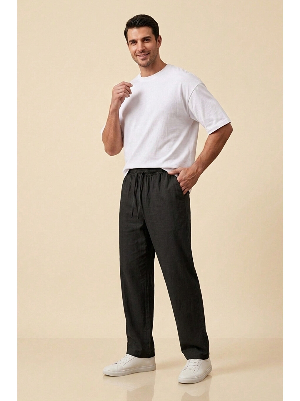 Erkek Rahat Keten Pantolon 30118 - Siyah