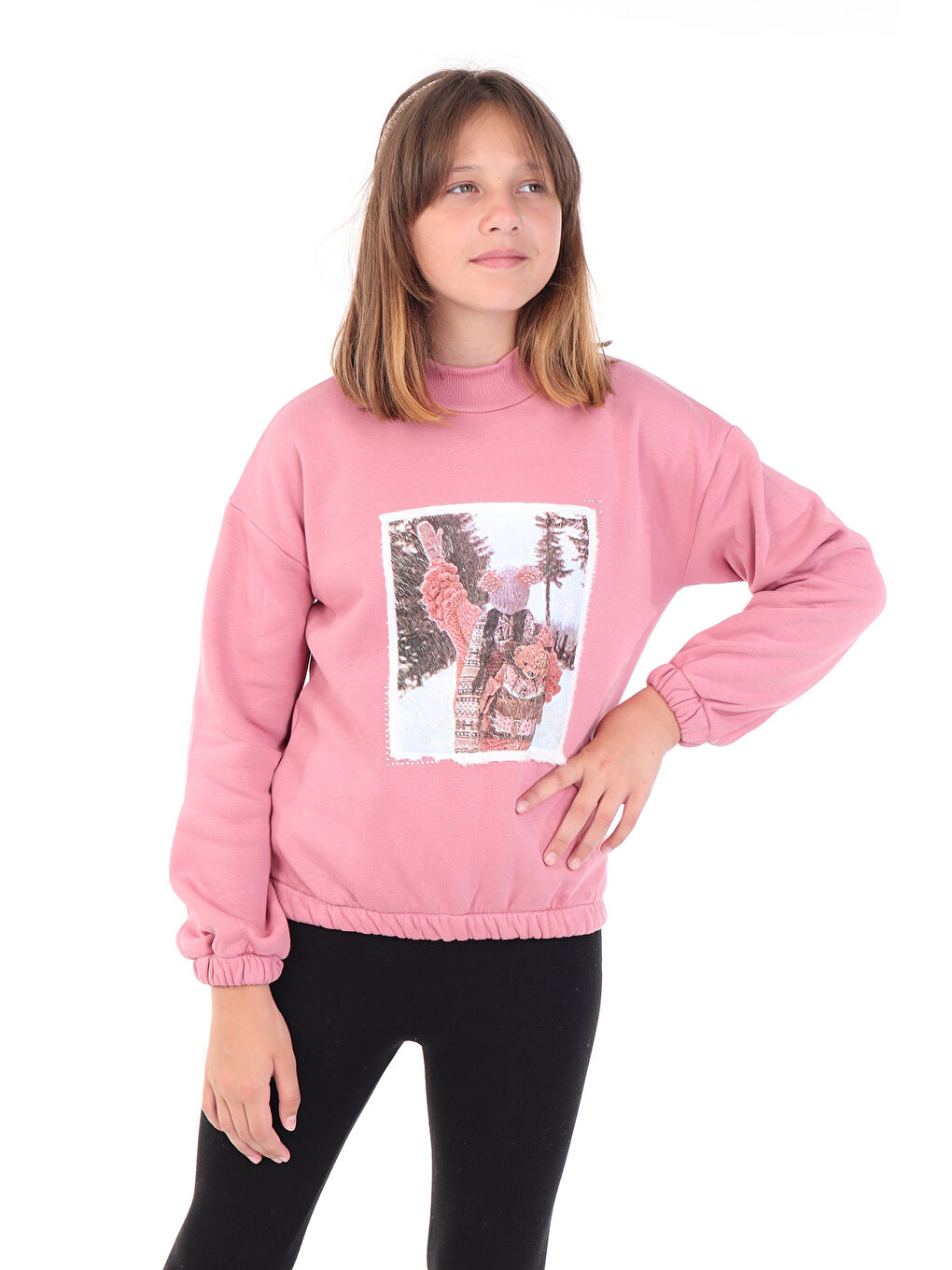 Pembe Kız Çocuk Baskılı Sweatshirt