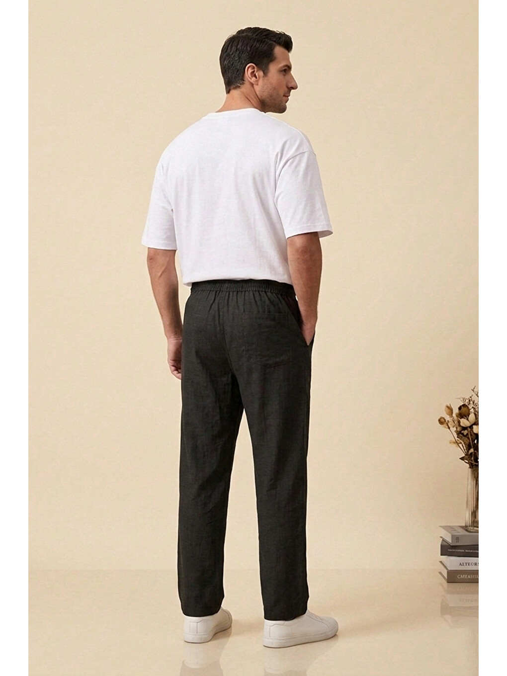Erkek Rahat Keten Pantolon 30118 - Siyah-1