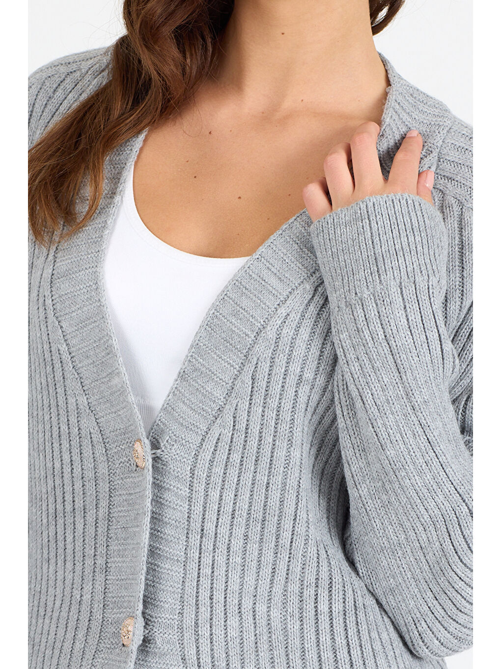 Gri Kadın Triko Kazak 4052 (Standart Beden s-m-l-xl Beden Uyumludur)-3