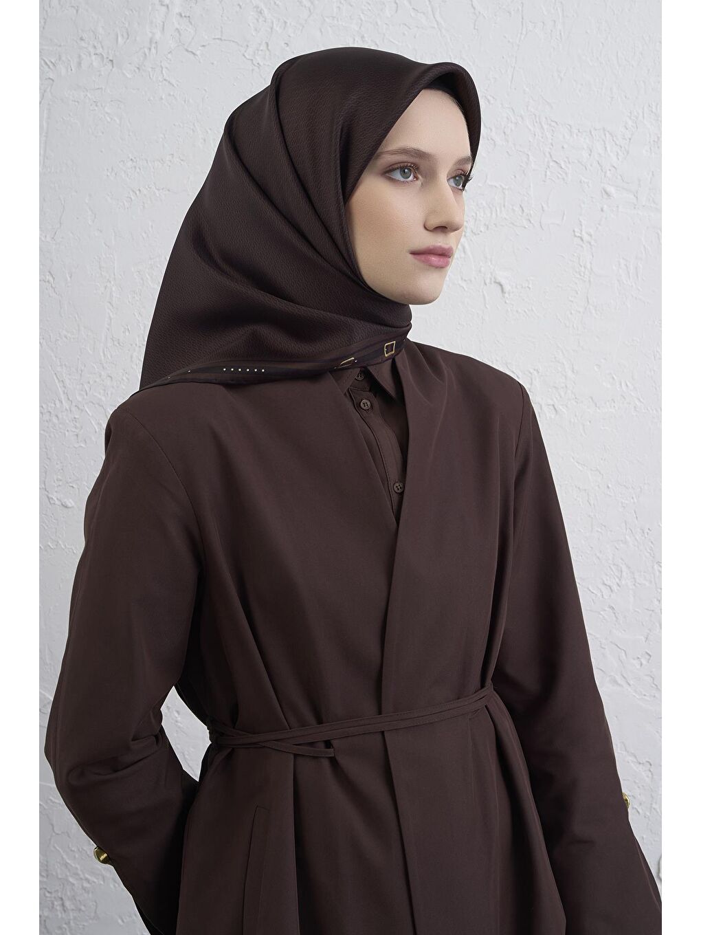 Kahverengi Monogram Desenli Saf İpek Twill Eşarp 9401D 55-1