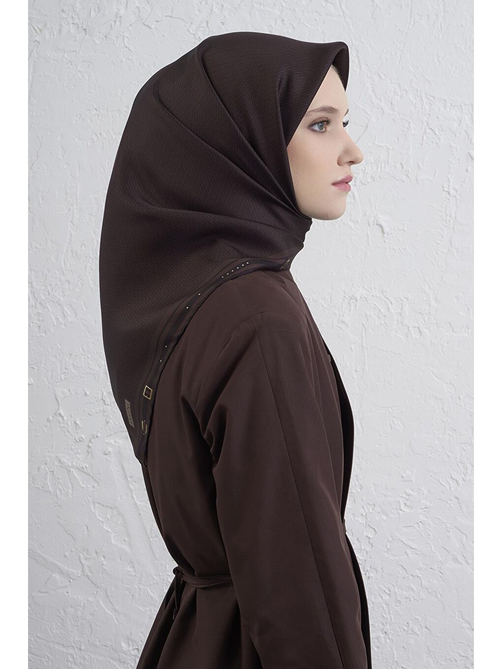 Kahverengi Monogram Desenli Saf İpek Twill Eşarp 9401D 55-2