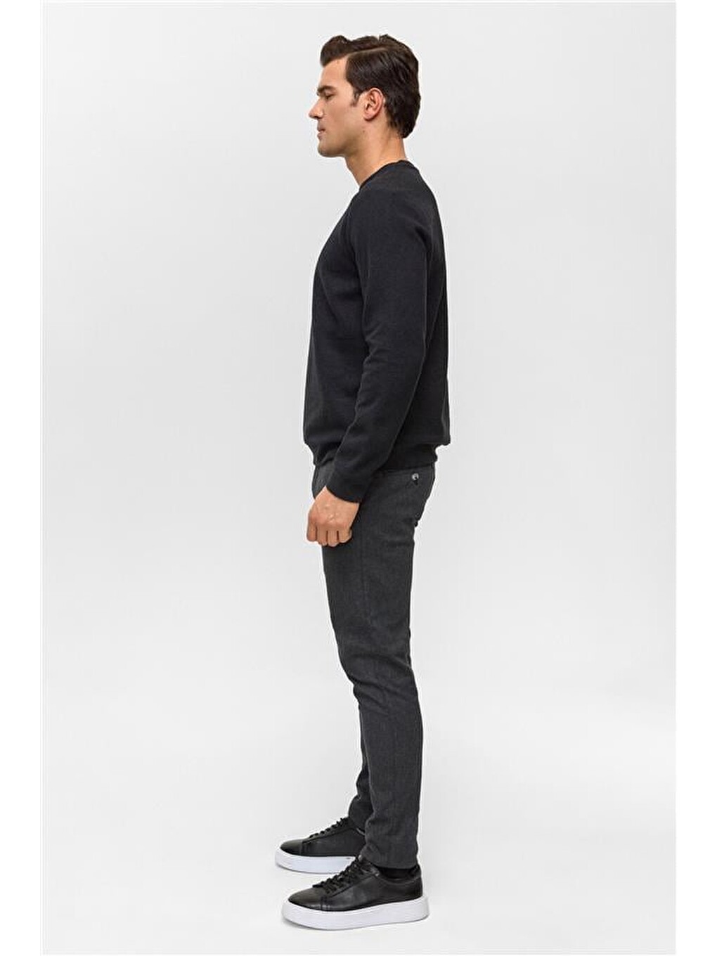 Siyah Regular Düz Bisiklet Yaka Sweatshirt-3