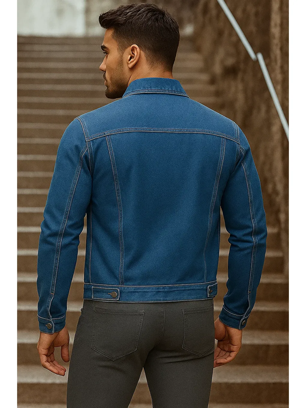 Erkek Mevsimlik Basic Günlük Trend K.Mavi Jean Ceket-4