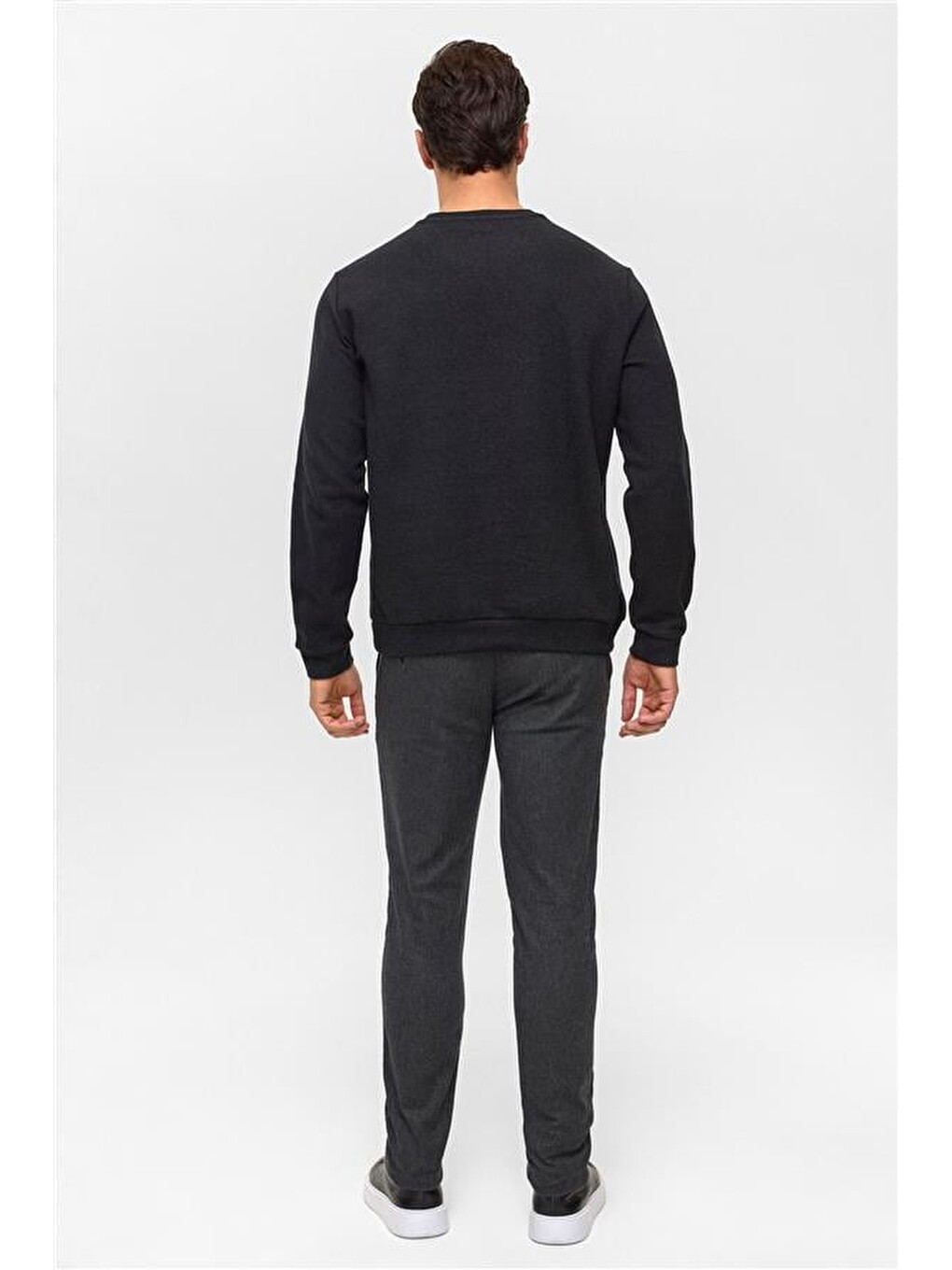 Siyah Regular Düz Bisiklet Yaka Sweatshirt-4
