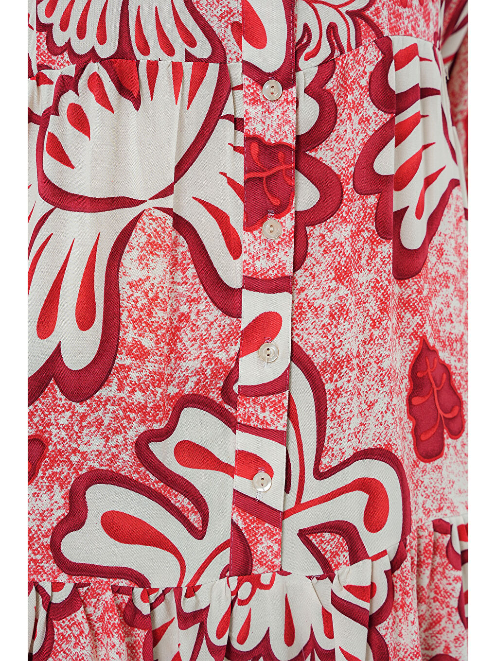 2423 Otantik Desenli Tesettür Elbise - N. Kırmızı-3