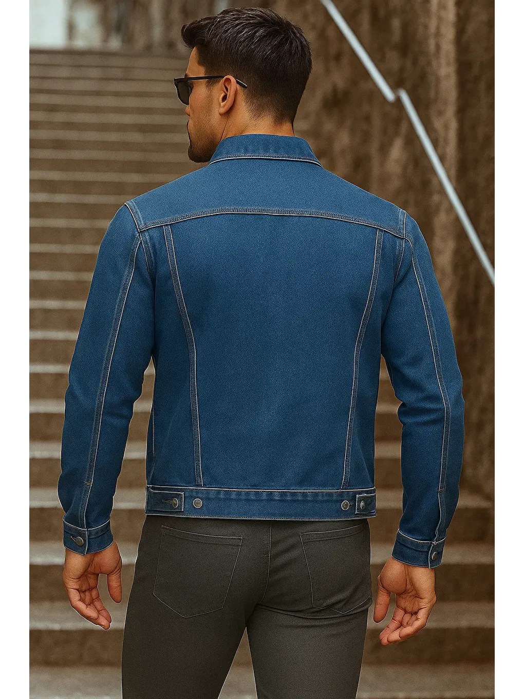 Erkek Mevsimlik Basic Günlük Trend K.Mavi Jean Ceket-5