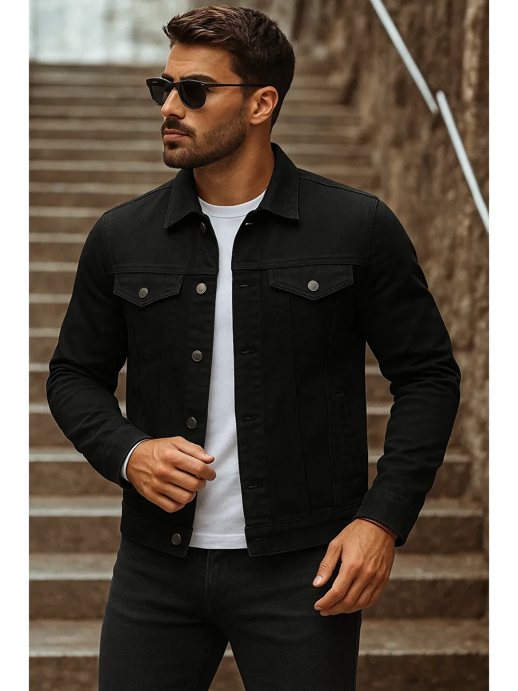 Erkek Mevsimlik Basic Günlük Trend Siyah Jean Ceket