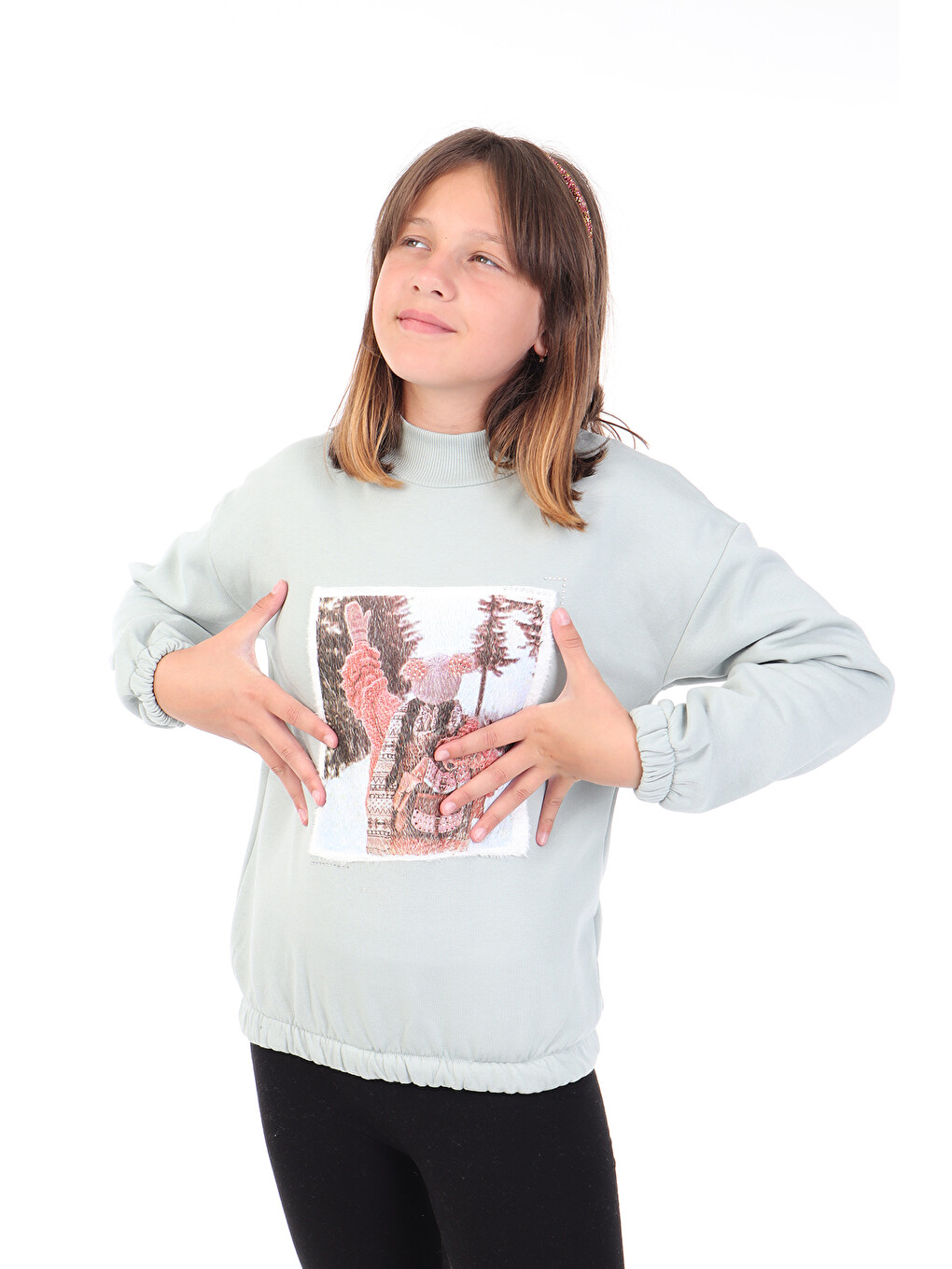 Yeşil Kız Çocuk Baskılı Sweatshirt