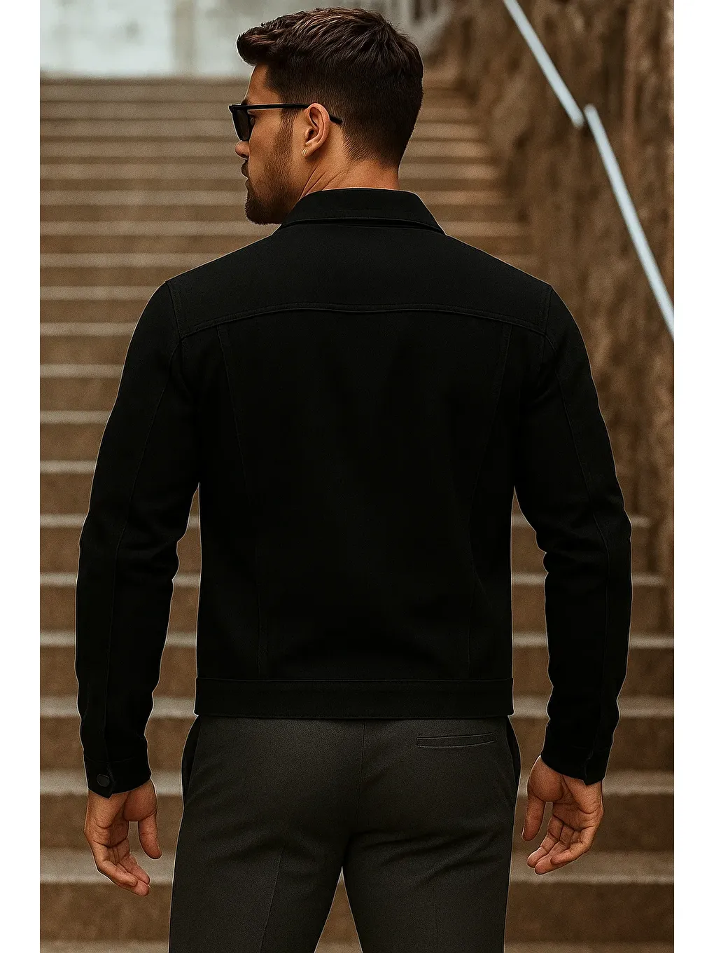 Erkek Mevsimlik Basic Günlük Trend Siyah Jean Ceket-4