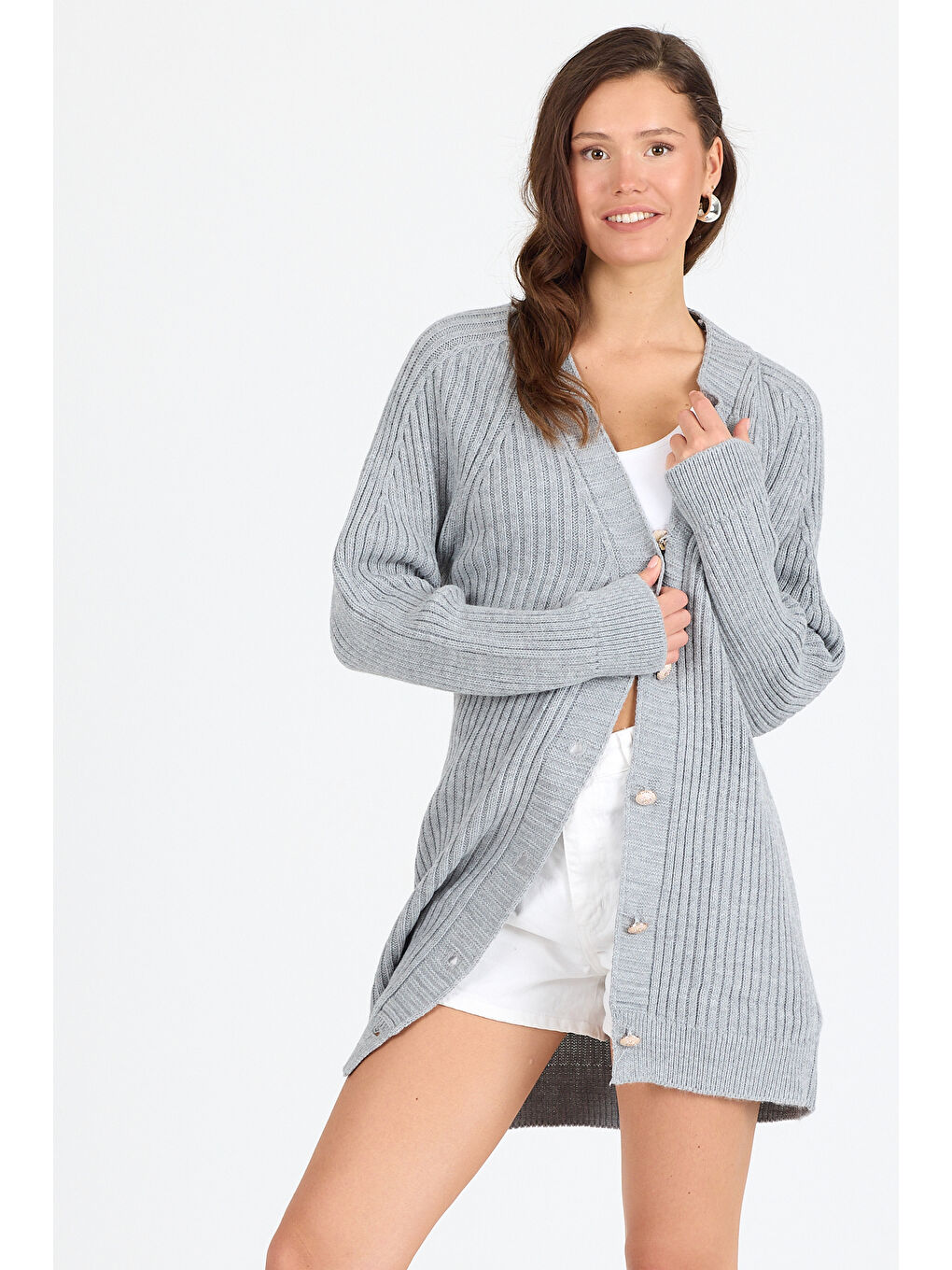 Gri Kadın Triko Kazak 4052 (Standart Beden s-m-l-xl Beden Uyumludur)-4