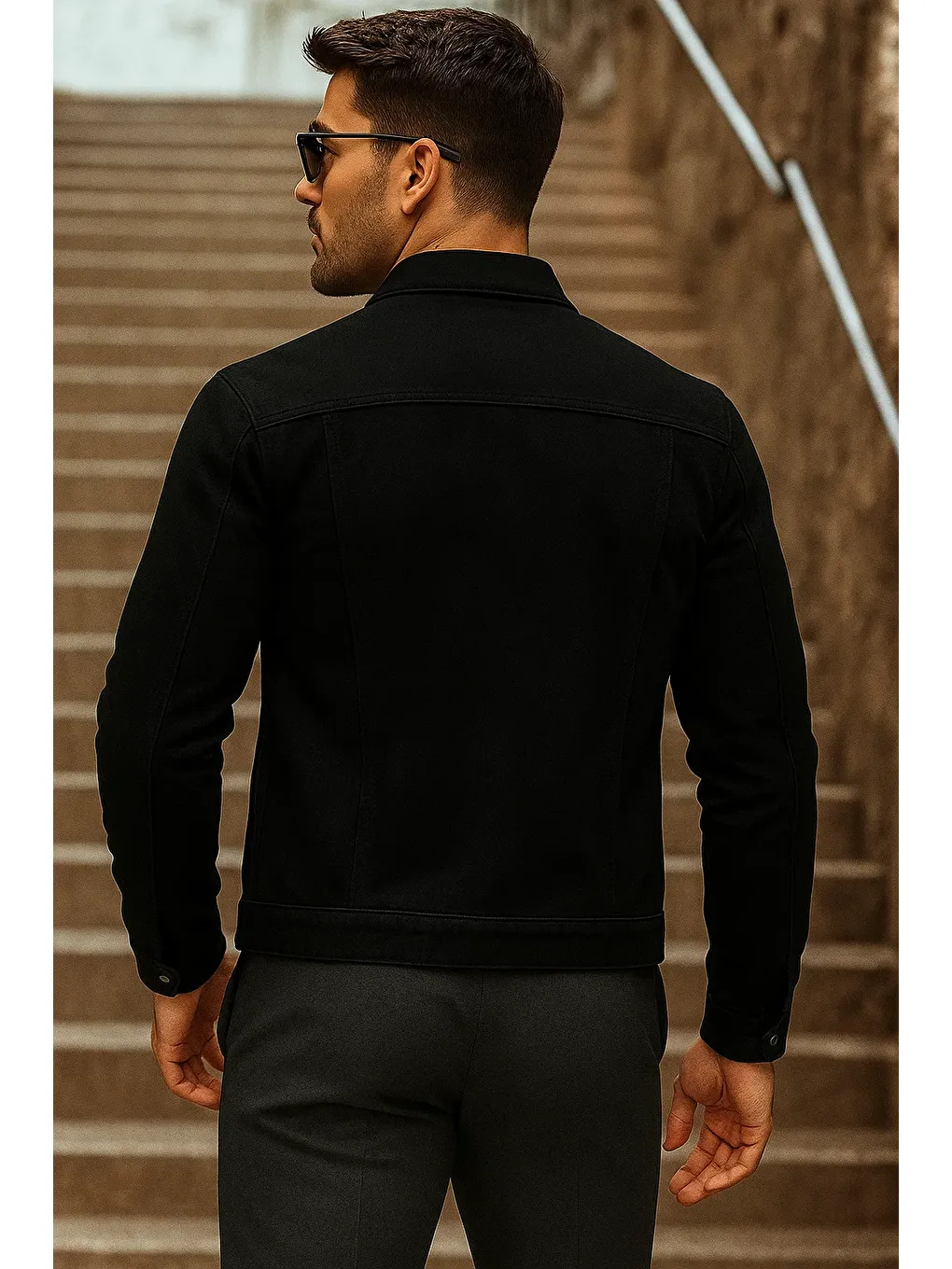 Erkek Mevsimlik Basic Günlük Trend Siyah Jean Ceket-5