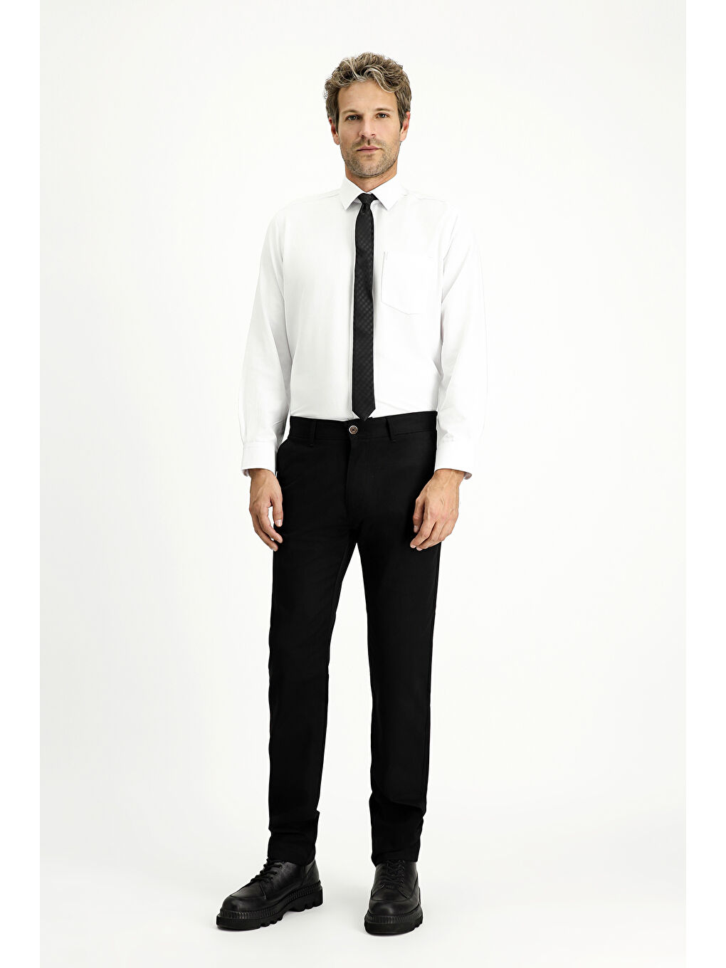 Siyah Regular Fit Elastanlı Kanvas / Chino Pantolon