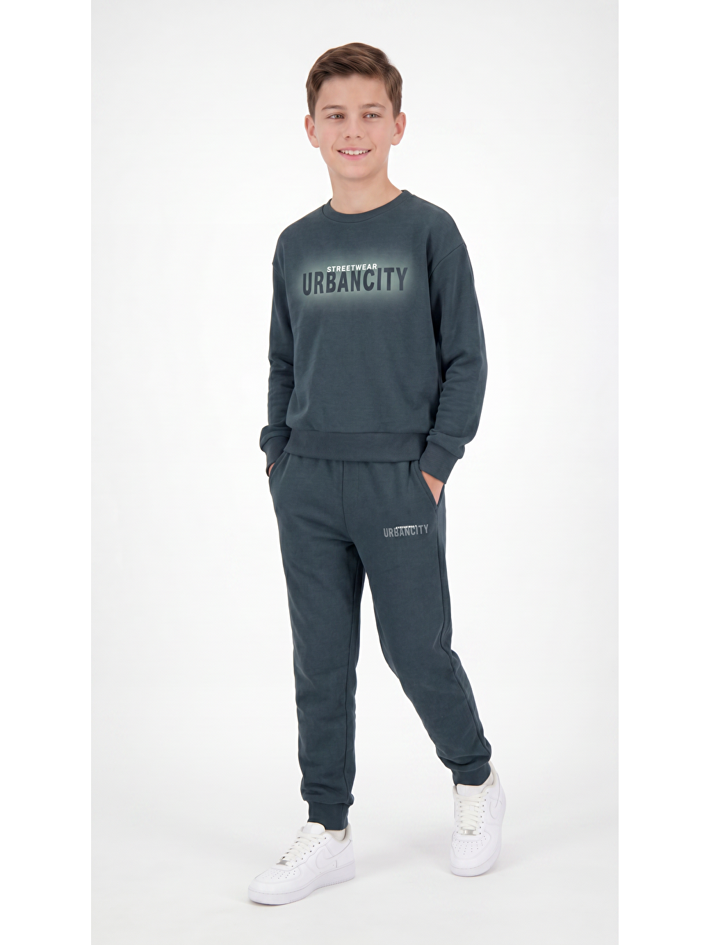 Yeşil Streetwear Urbancity Baskılı Erkek Çocuk Alt Üst Eşofman Takımı-1