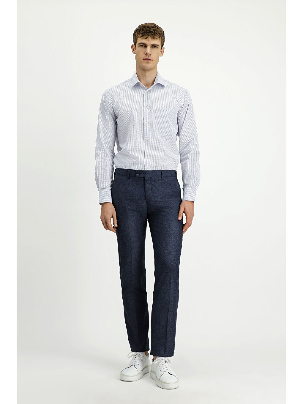 Lacivert Slim Fit Armürlü Klasik Pantolon