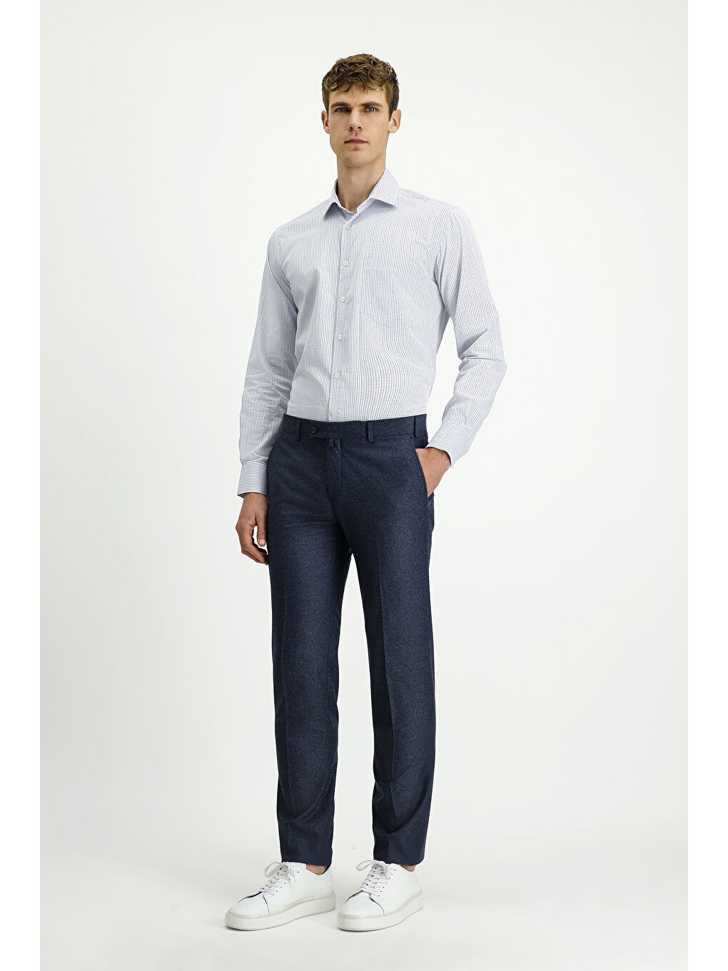 Lacivert Slim Fit Armürlü Klasik Pantolon-1