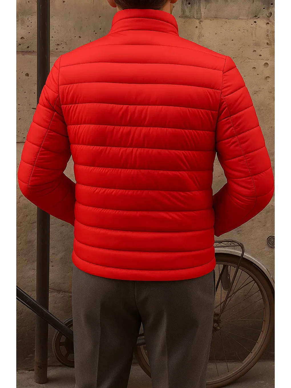 Erkek Kışlık Slim Fit Günlük Kırmızı Şişme Mont-4