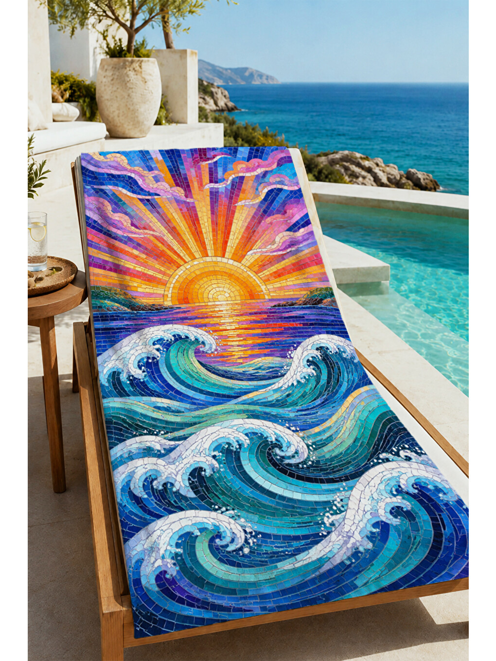 Turuncu Psychedelic Güneş Dalga Desenli 70x150 Plaj Havlusu - Dijital Baskılı Solmaz Banyo Havlusu-3