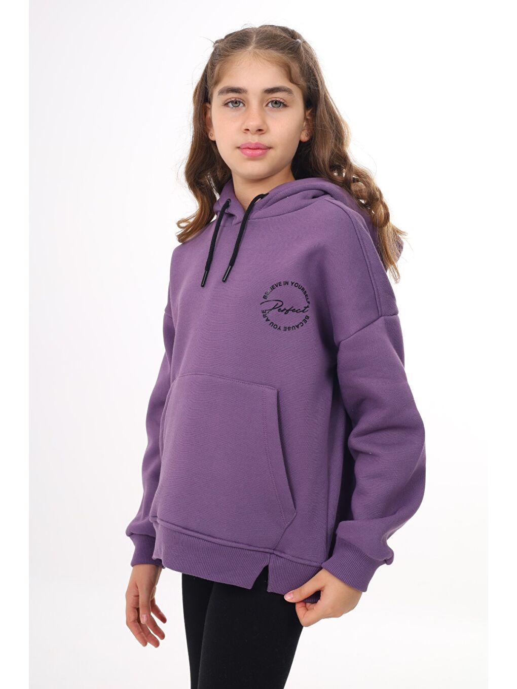 Mor Kız Çocuk Baskılı Sweatshirt-1