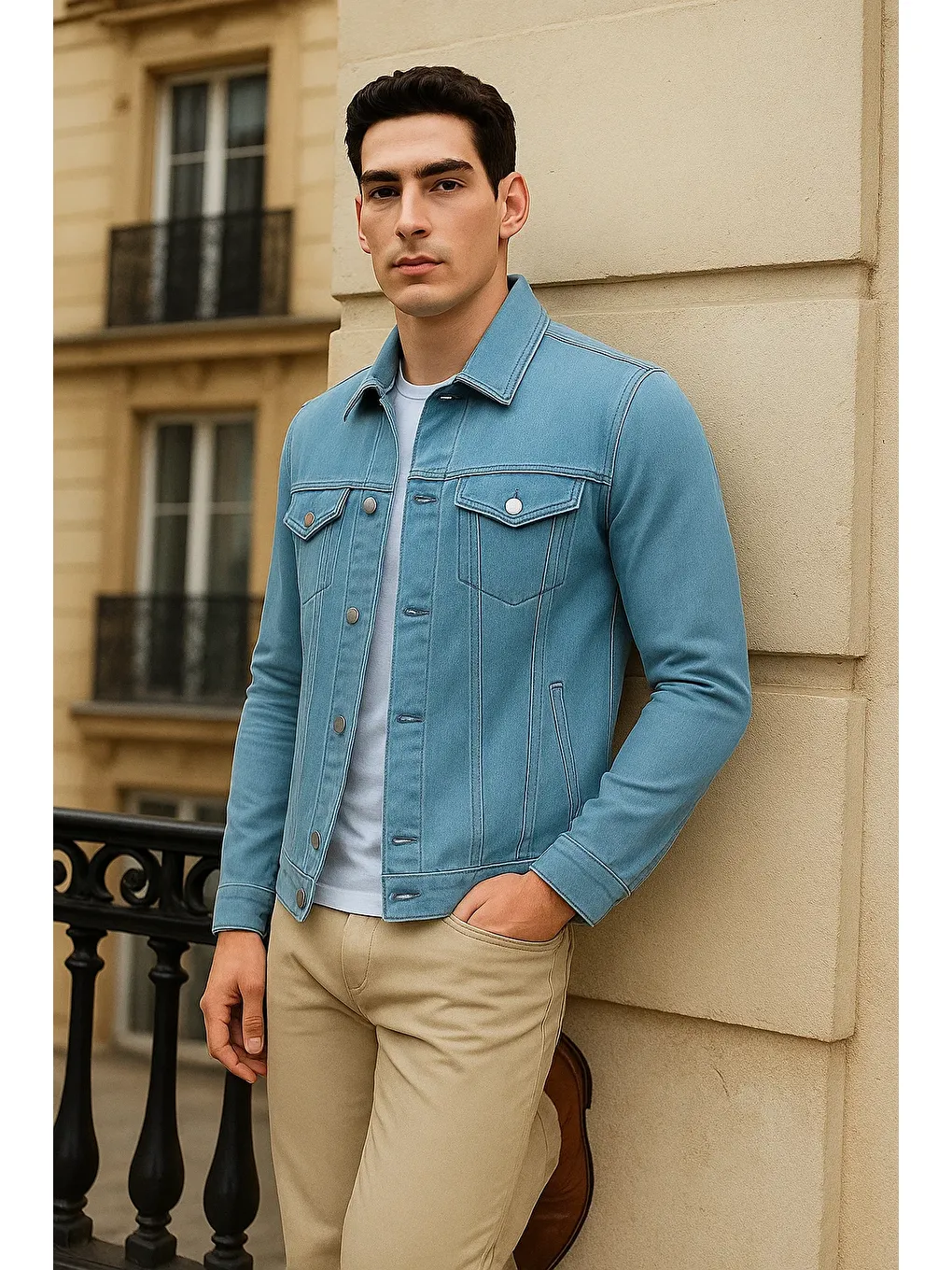 Erkek Günlük Mevsimlik Premium Trend B.Mavi Jean Ceket-1