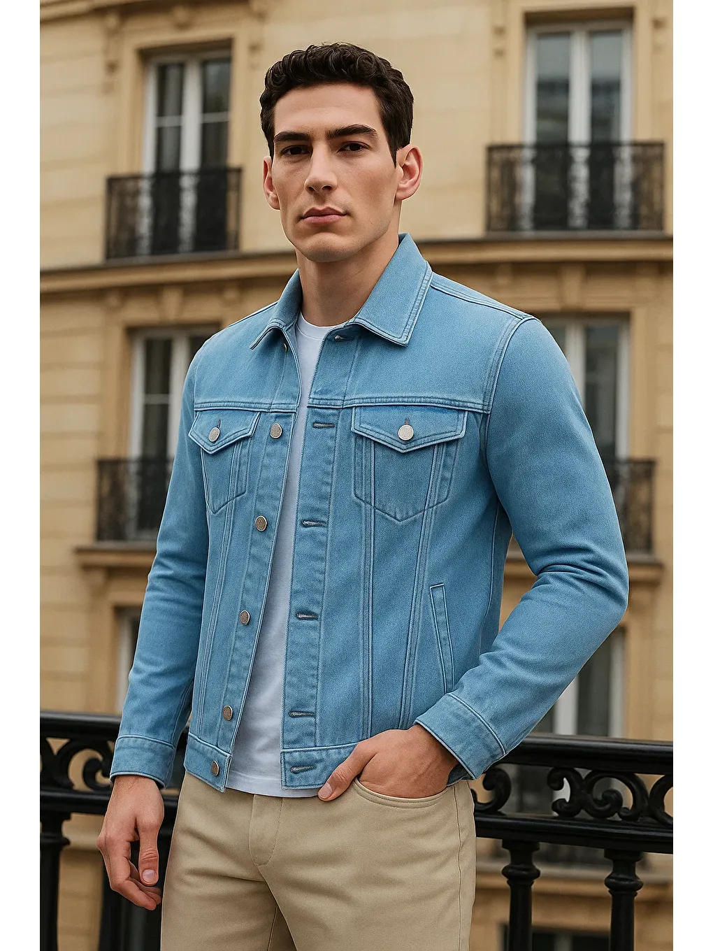 Erkek Günlük Mevsimlik Premium Trend B.Mavi Jean Ceket-3