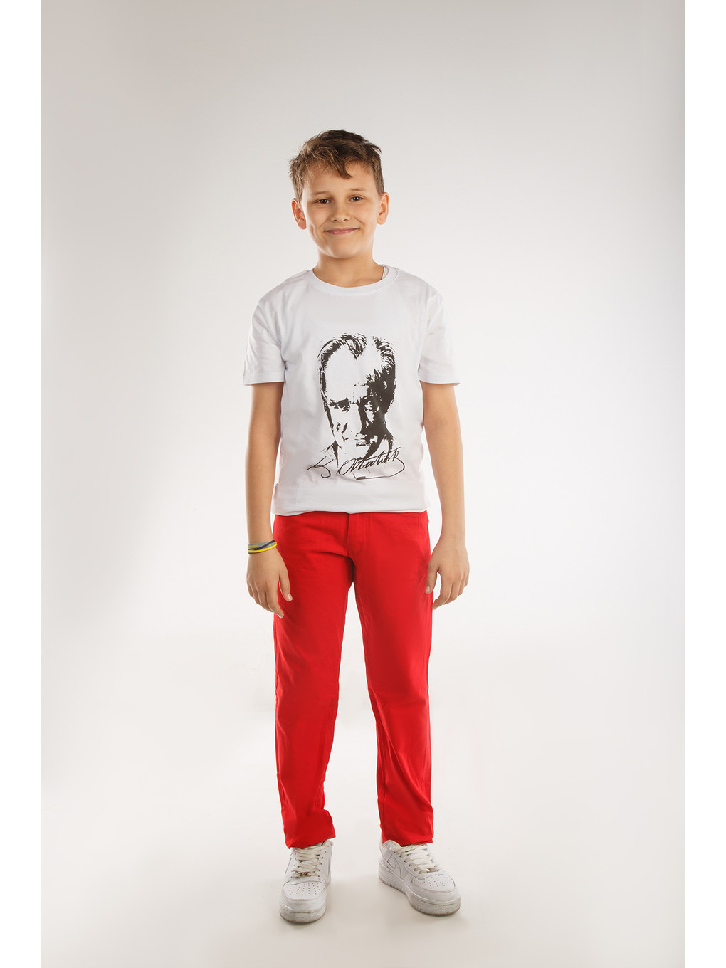 Beyaz Kids Bisiklet Yaka Atatürk Baskılı Kısa Kollu Erkek Çocuk Tişört-2