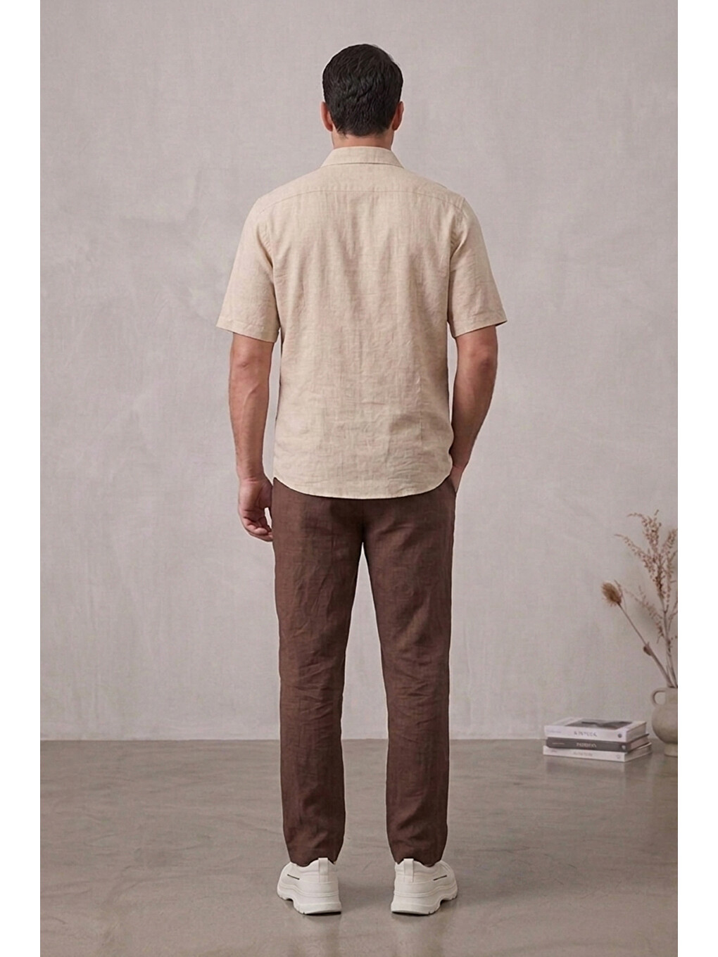 Erkek Rahat Keten Pantolon 30118 - Kahverengi-2