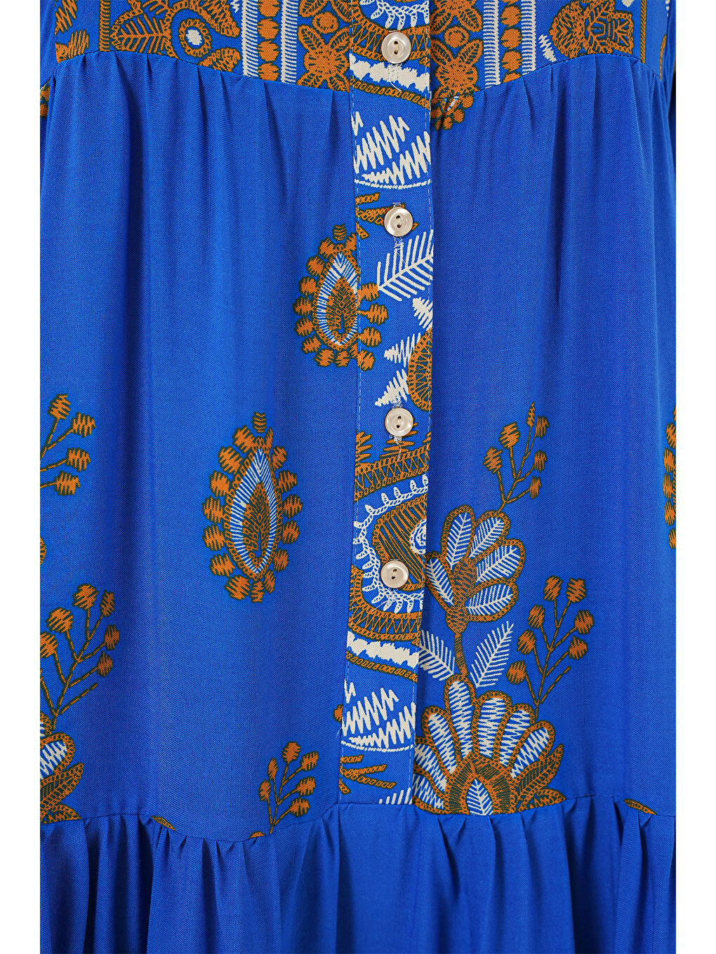 Mavi 2423 Otantik Desenli Tesettür Elbise - Saks 1-3