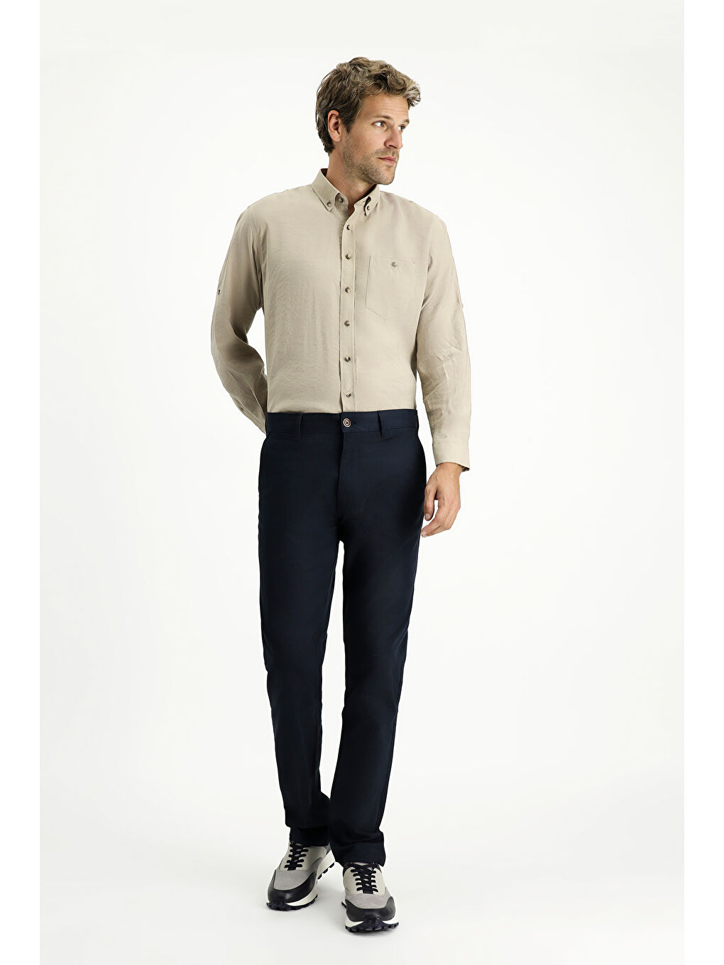 Lacivert Regular Fit Elastanlı Kanvas / Chino Pantolon