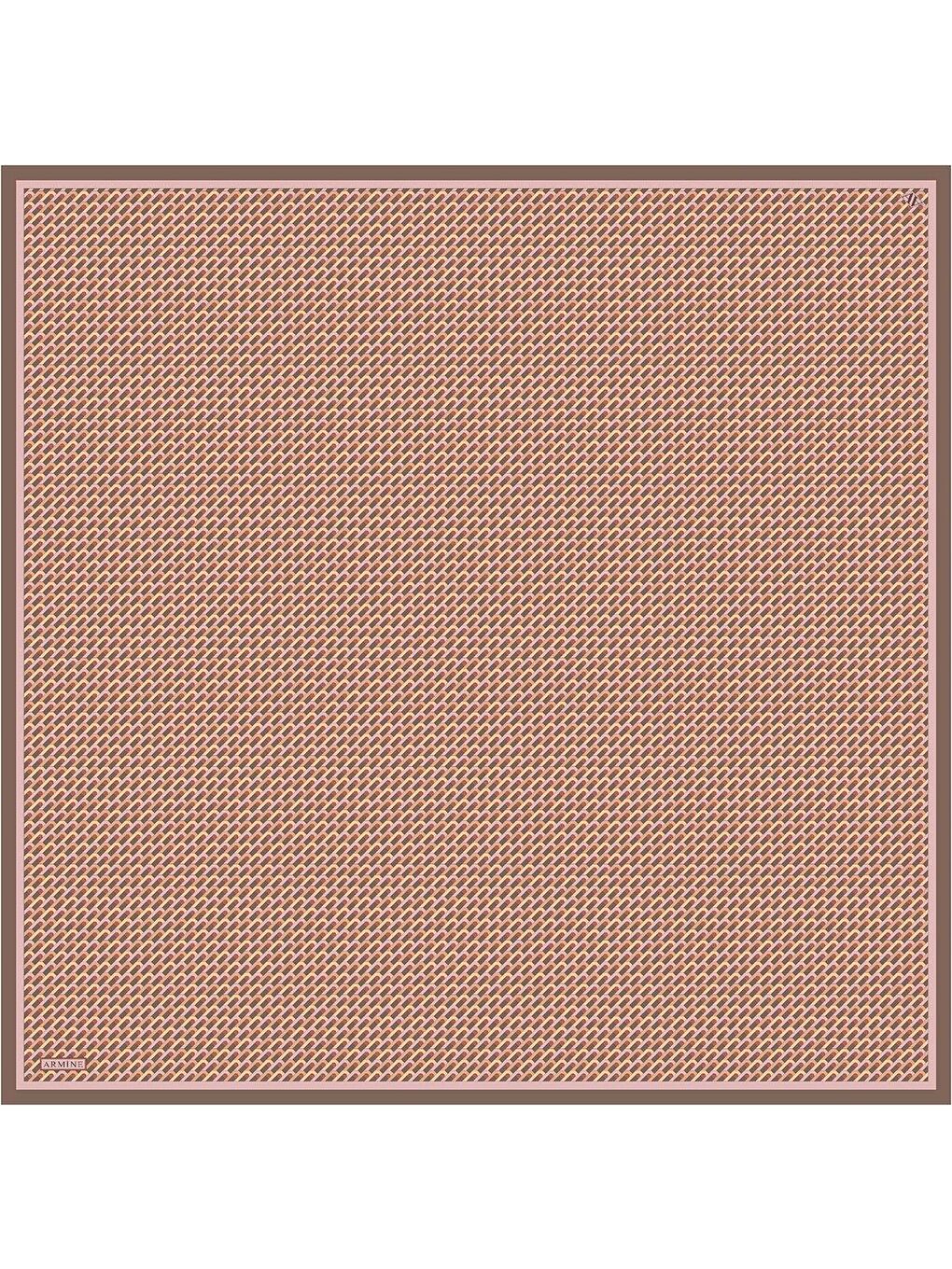 Turuncu Geometrik Desenli Saf İpek Twill Eşarp 9417D 05-3