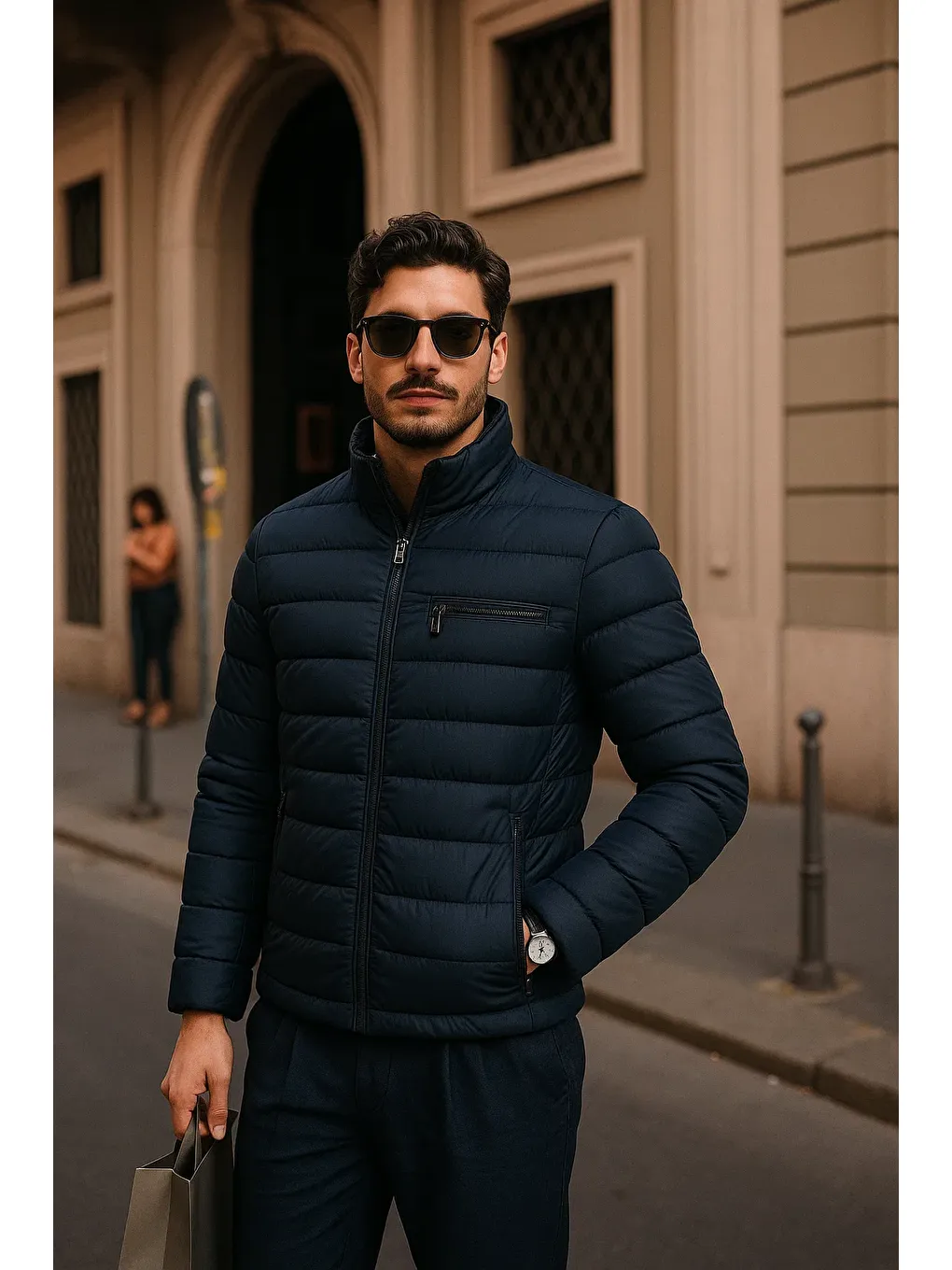 Erkek Comfort Fermuarlı Günlük Kışlık Lacivert Şişme Mont-1