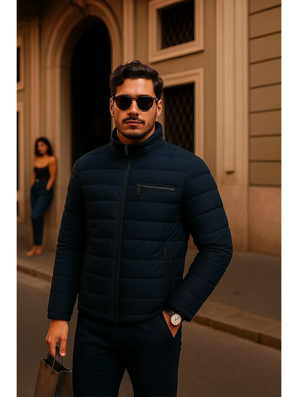 Erkek Comfort Fermuarlı Günlük Kışlık Lacivert Şişme Mont-2