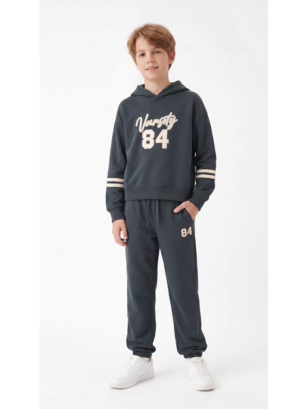 Yeşil Varsity 84 Aplike Nakışlı Alt Üst Erkek Çocuk Eşofman Takımı-3