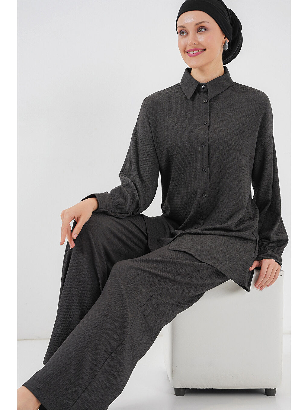 Kadın Örme Tesettür Alt Üst Takım 6711 - Antrasit