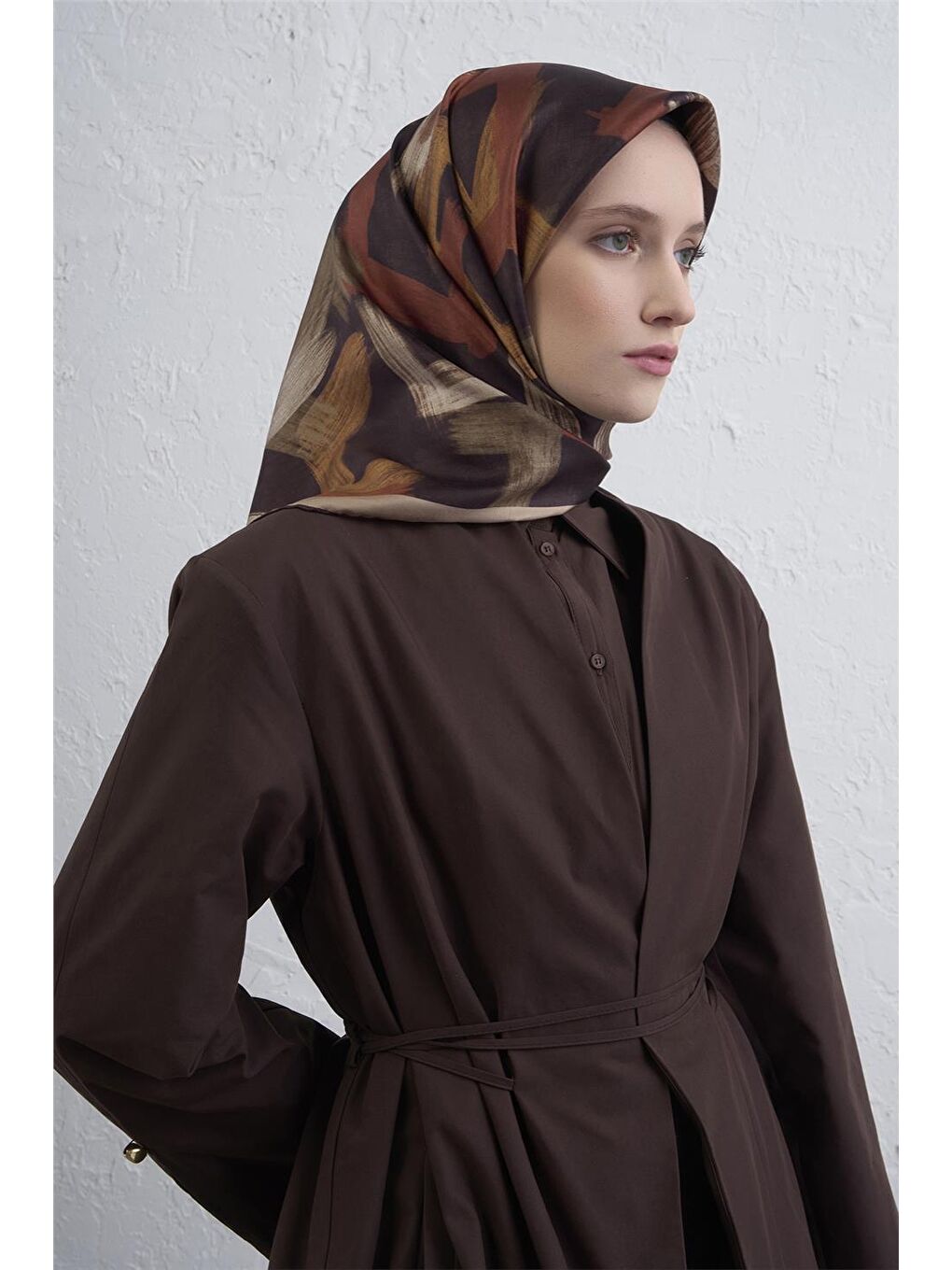 Kahverengi Saf İpek Sura Eşarp 9413D 35-1