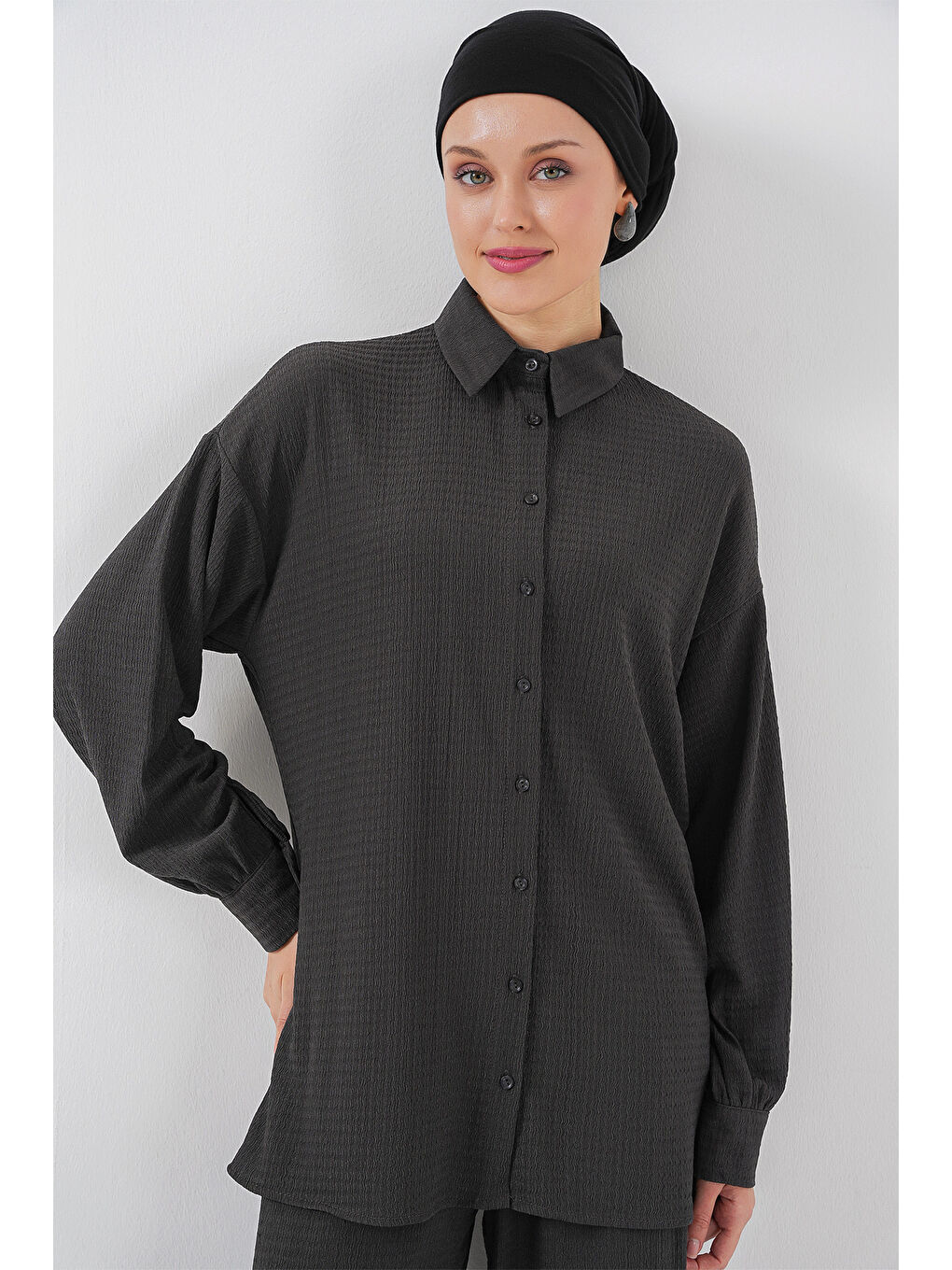 Kadın Örme Tesettür Alt Üst Takım 6711 - Antrasit-1