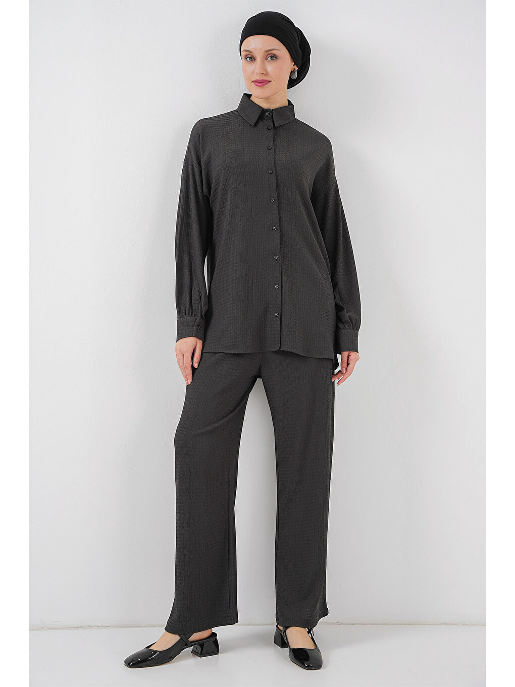Kadın Örme Tesettür Alt Üst Takım 6711 - Antrasit-2