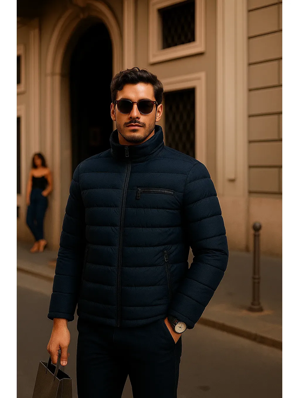 Erkek Comfort Fermuarlı Günlük Kışlık Lacivert Şişme Mont-3
