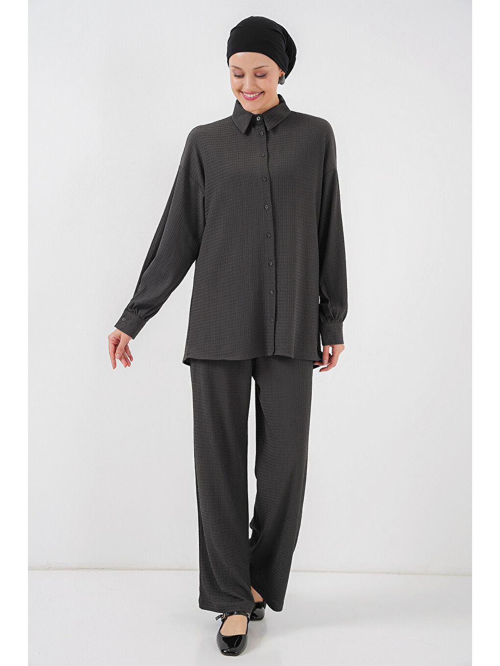 Kadın Örme Tesettür Alt Üst Takım 6711 - Antrasit-3