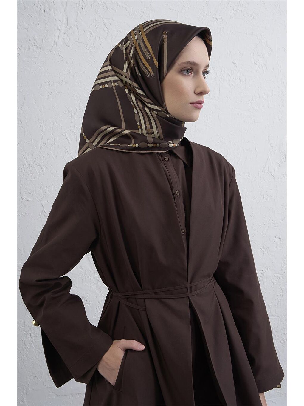 Kahverengi Saf İpek Sura Eşarp 9407D 31