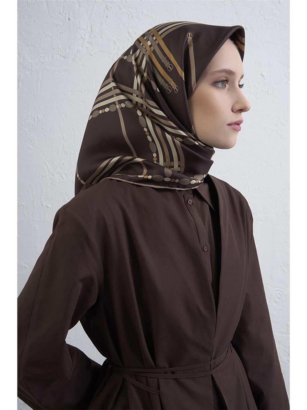 Kahverengi Saf İpek Sura Eşarp 9407D 31-1