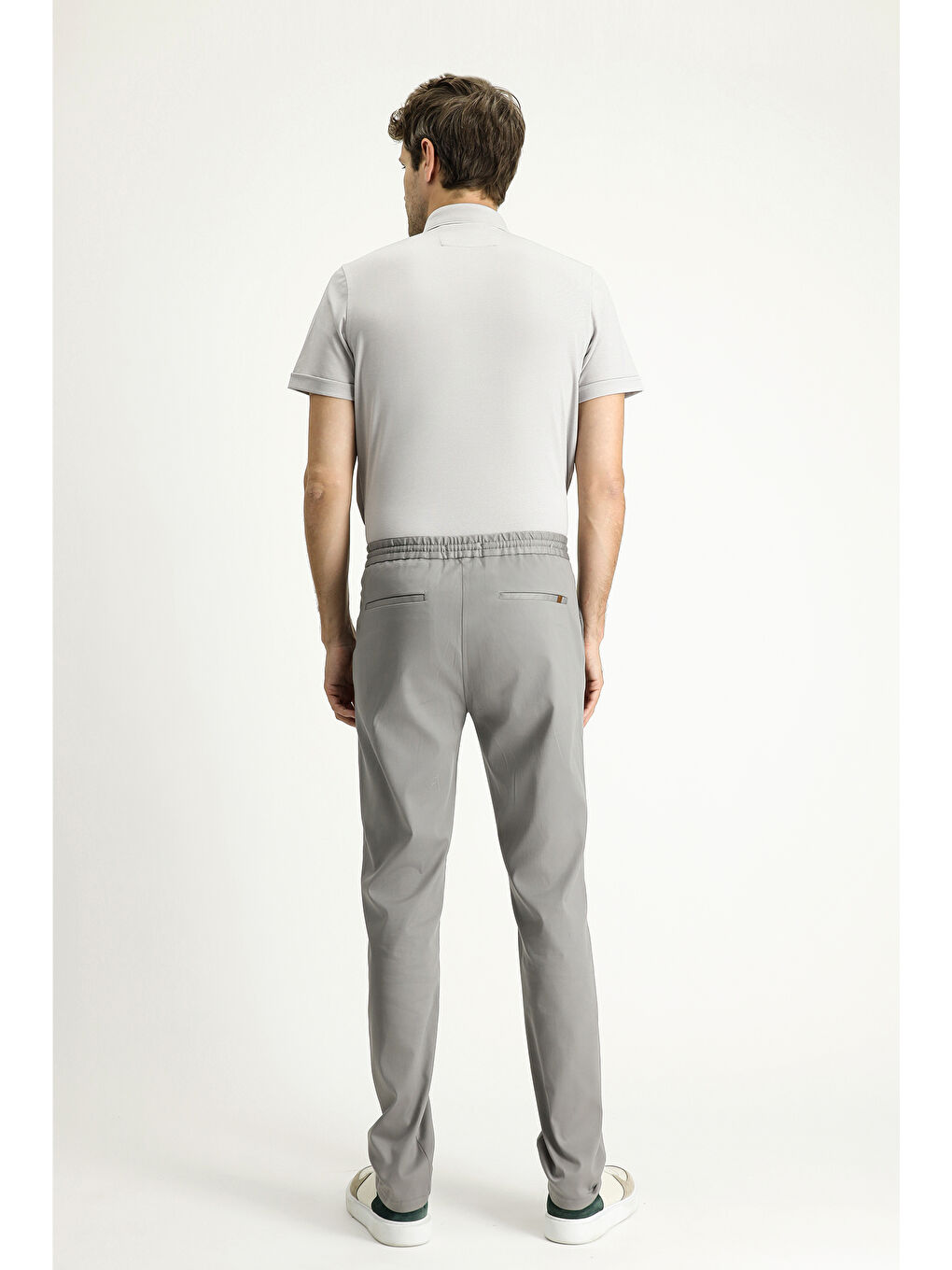 Gri Slim Fit Dar Kesim Beli Lastikli İpli Elastanlı Pantolon-3