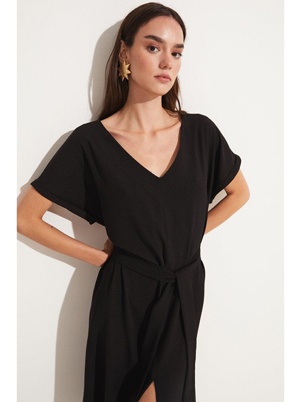 Siyah Bol Kesim Elbise-3