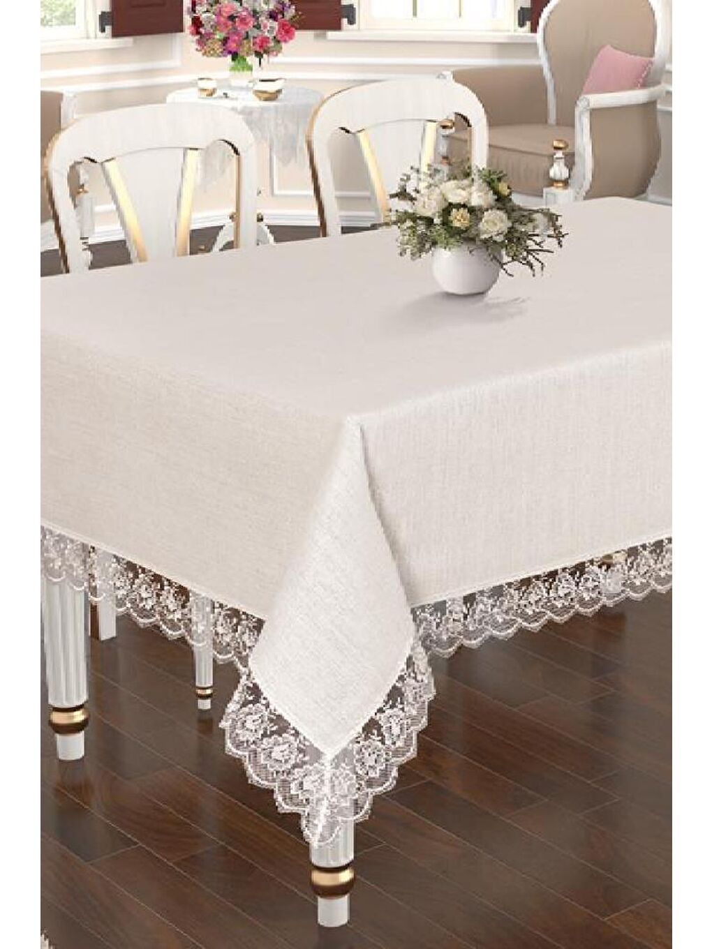Ekru Lalezar Masa Örtüsü Krem