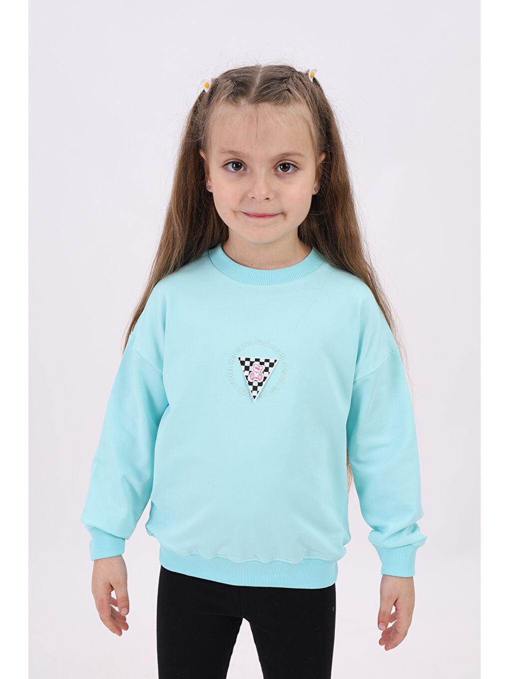 Turkuaz Kız Çocuk Nakışlı Sweatshirt
