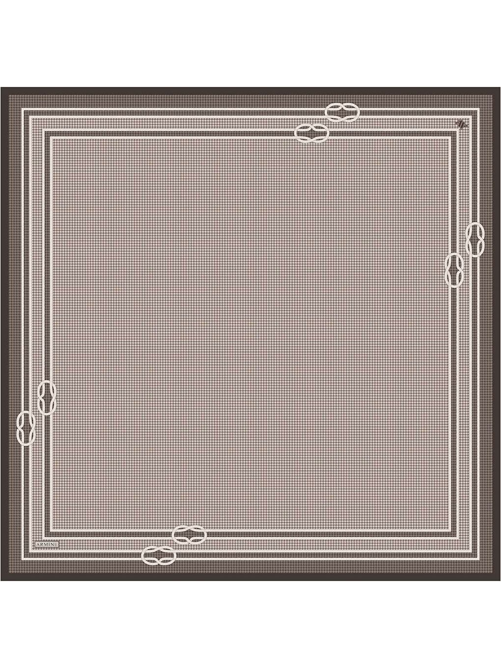 Kahverengi Klasik Desenli Saf İpek Twill Eşarp 9404D 05-3