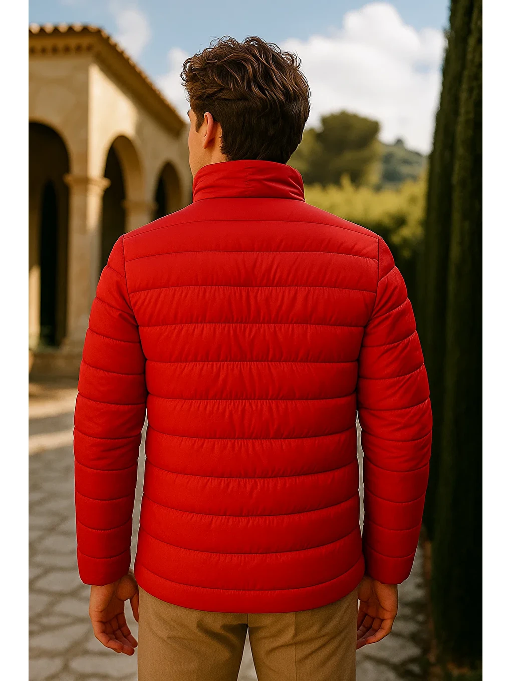 Erkek Comfort Dik Yaka Günlük Kışlık Kırmızı Şişme Mont-3
