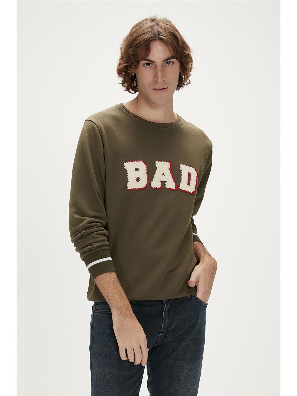 Bad Bear Haki Felt Crewneck Haki Erkek Sweatshirt