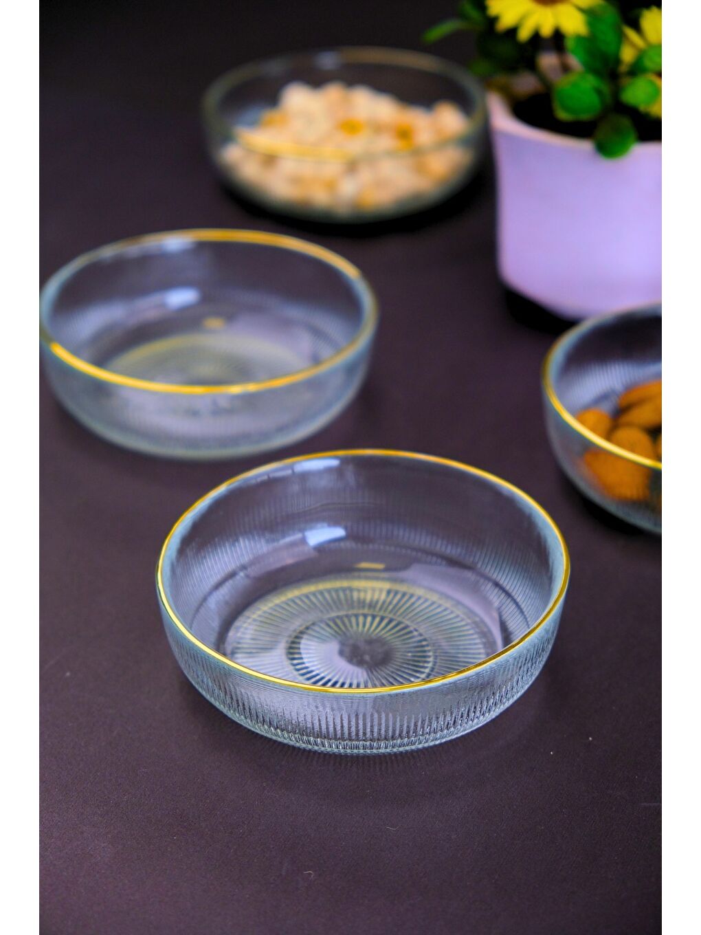 Renksiz Altın Yaldız Kahvaltılık Cam Kase 10cm 6 lı 1281-3